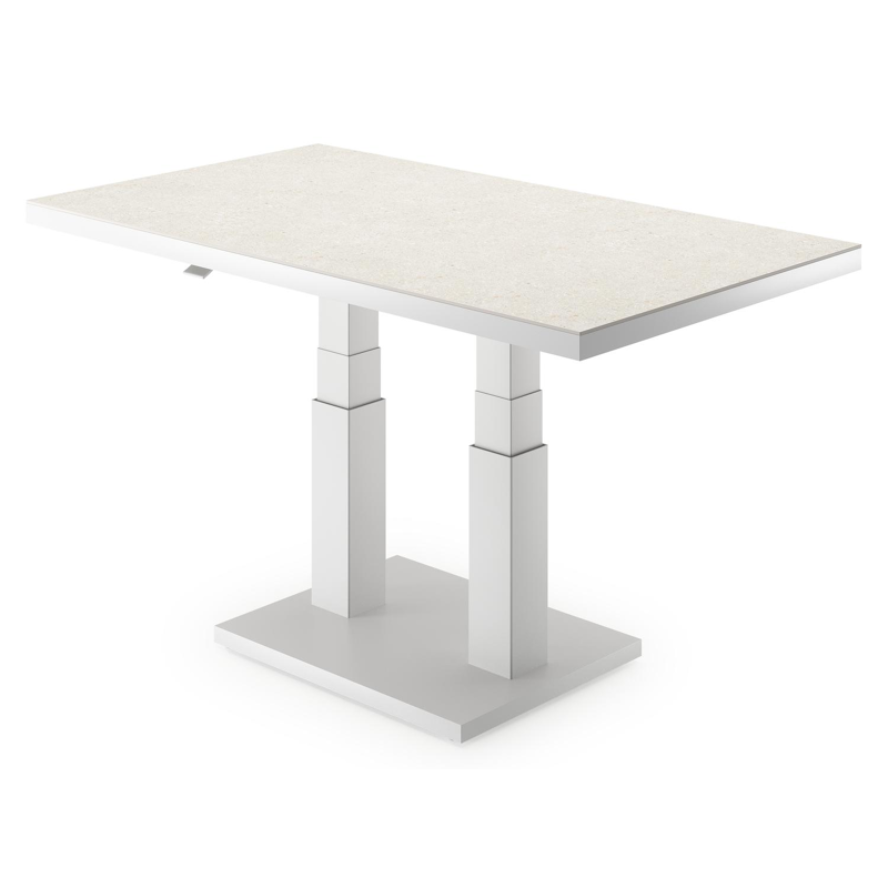 Cirello Pop up loungetafel in wit aluminium en beige volkeramiek - L 140 x B 80 x H 71,6 cm