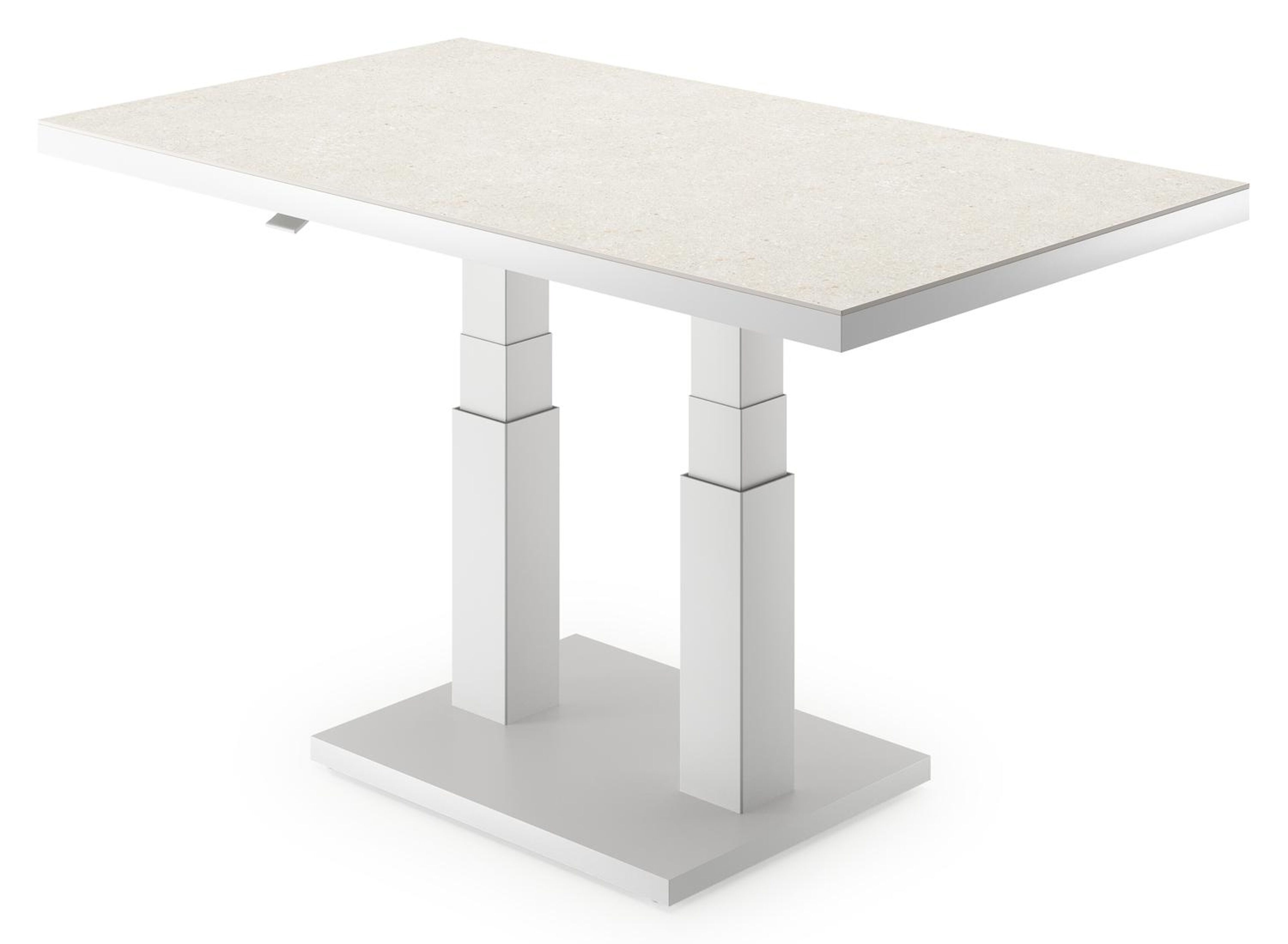 Cirello Pop up loungetafel in wit aluminium en beige volkeramiek - L 140 x B 80 x H 71,6 cm