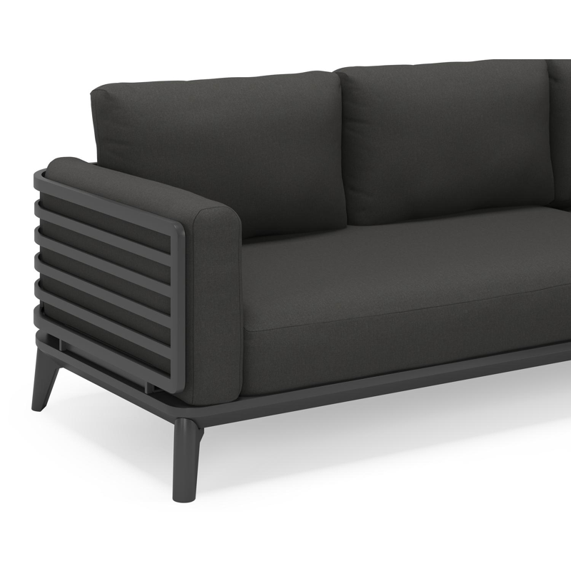 Mosa loungehoek in zwart aluminium met natte sooty all weather sunbrella® premium kussens