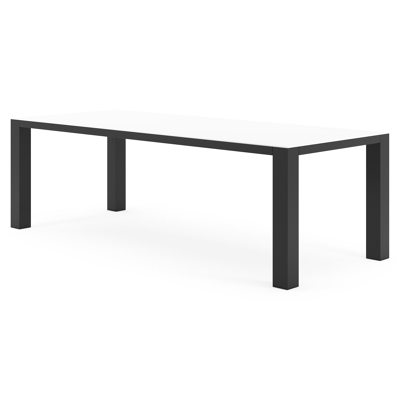Table de jardin Nano rectangulaire en aluminium noir et céramique pleine Arctic White - Lg. 240 x Lrg. 100 x Haut. 75 cm