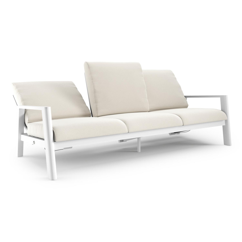 Canapé de jardin Cirello en aluminium blanc et coussins en all weather sunbrella® luxe savane white