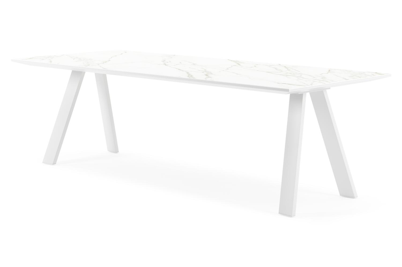 Cesano tuintafel in wit aluminium en volkeramiek calacatta - L 240 x B 100 x H 75 cm