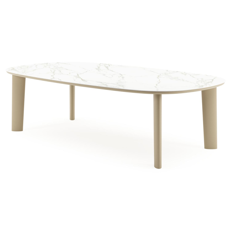 Table de jardin Amico bombo xl en aluminium beige et céramique pleine Calacatta - Lg. 270 x Lrg. 148 x Haut. 74 cm