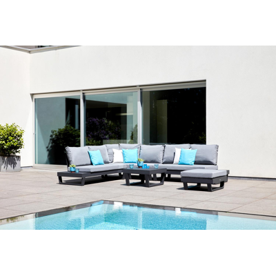 Modica lounge poef in zwart aluminium met grijs textilene kussen