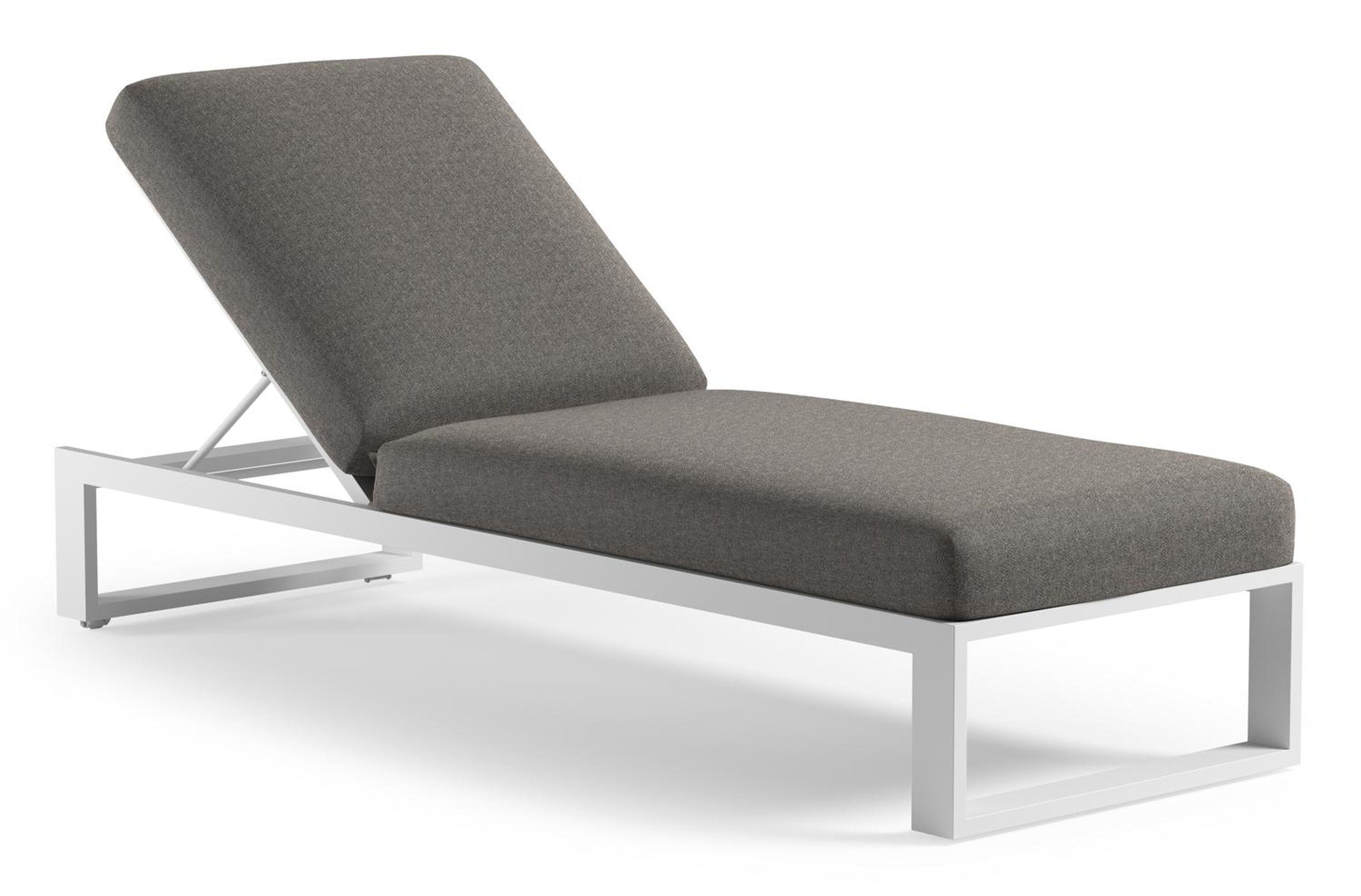 Chaise longue réglable Verato en aluminium blanc et coussin en all weather Sunbrella® luxe chartres drizzle