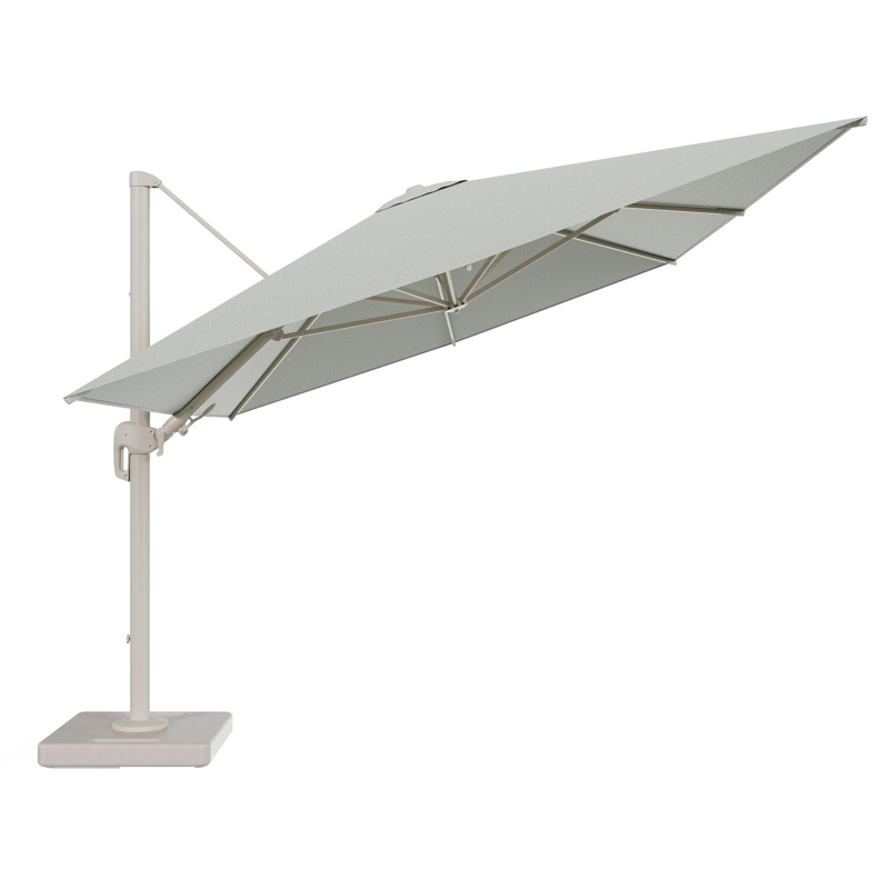 Rufina zweefparasol tiltfunctie in beige aluminium en parasoldoek in All Weather Sunbrella® Luxe Slow Spirea - L1 400 x L2 300 cm met parasolvoet Lapido 160 kg