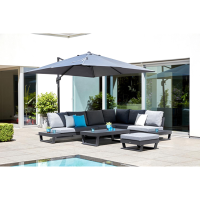 Modica lounge poef in zwart aluminium met grijs textilene kussen