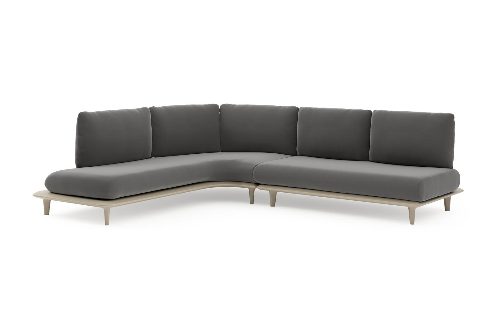 Salon de jardin d'angle Bomero en aluminium beige et coussins en all weather sunbrella® luxe natte charcoal chine