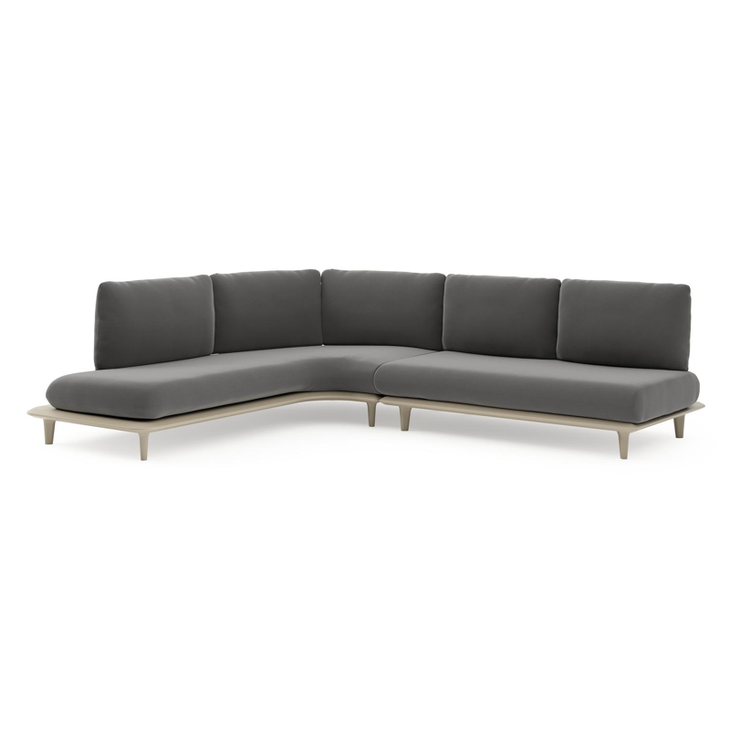 Salon de jardin d'angle Bomero en aluminium beige et coussins en all weather sunbrella® luxe natte charcoal chine