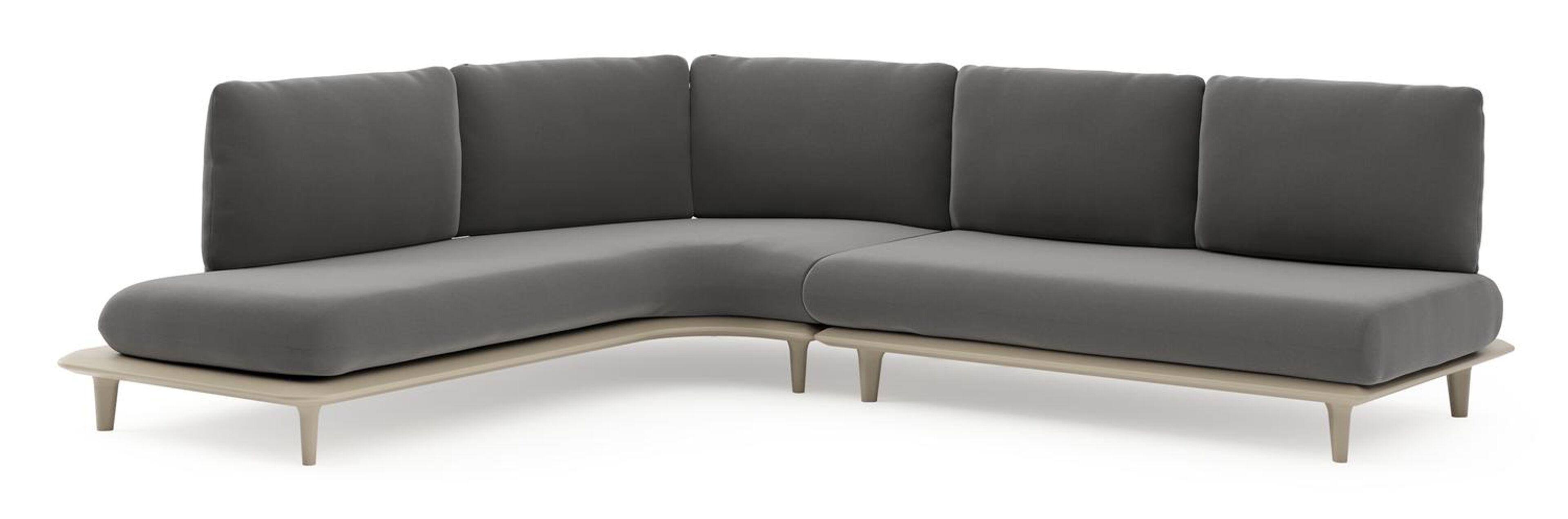 Salon de jardin d'angle Bomero en aluminium beige et coussins en all weather sunbrella® luxe natte charcoal chine