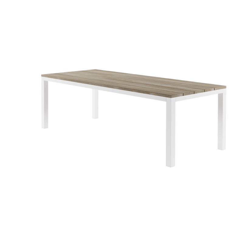 Como tuintafel in wit aluminium met tafelblad in teak - L 240 x B 100 cm