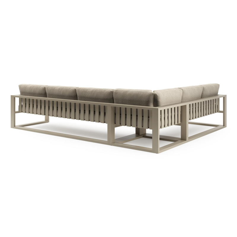 Verato loungehoek in beige aluminium met bora forest all weather cosytica kussen