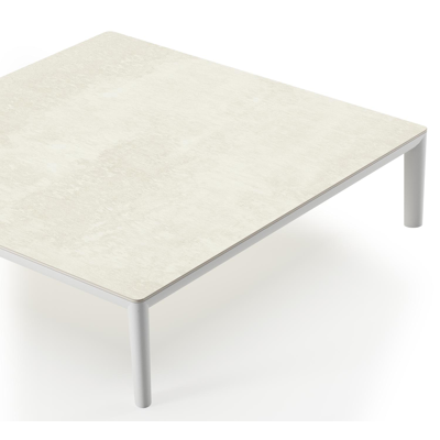 Tolosa loungetafel in wit aluminium met sintered stone beige - L 90 x B 90 x H 38 cm