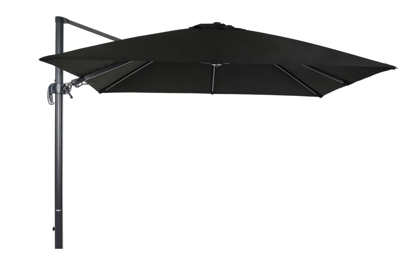 Avola zweefparasol met tiltfunctie in zwart aluminium met zwart sunbrella® premium parasoldoek - L1 300 x L2 300 cm (zonder voet)