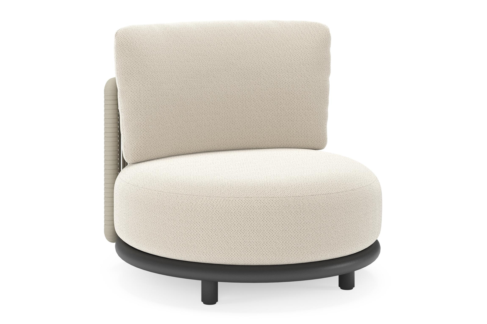 Lomano loungestoel in zwart aluminium en beige verticaal geweven luxe vlakke rope met Lopi Marble all weather sunbrella® luxe