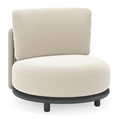 Lomano loungestoel in zwart aluminium en beige verticaal geweven luxe vlakke rope met Lopi Marble all weather sunbrella® luxe