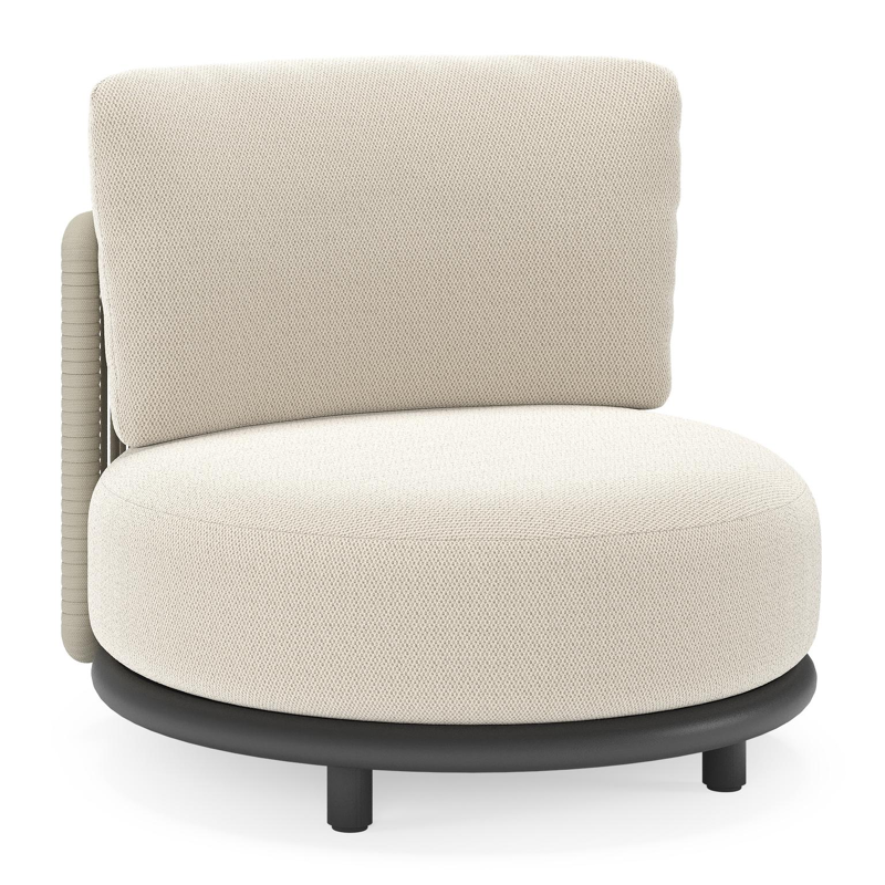 Lomano loungestoel in zwart aluminium en beige verticaal geweven luxe vlakke rope met Lopi Marble all weather sunbrella® luxe