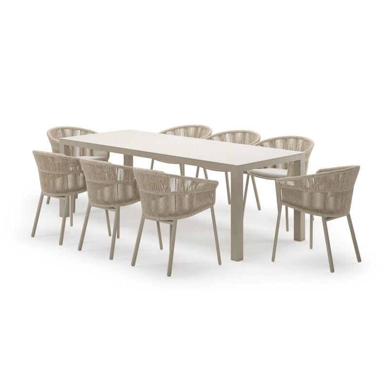 Varese ensemble de jardin rectangulaire en aluminium beige en sintered stone crema minerale avec 8 chaises de jardin Matera
