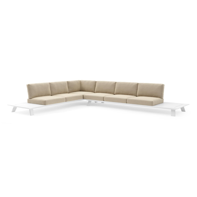 Salon de jardin d'angle Cesano en aluminium blanc et coussin en all weather Cosytica althea camel
