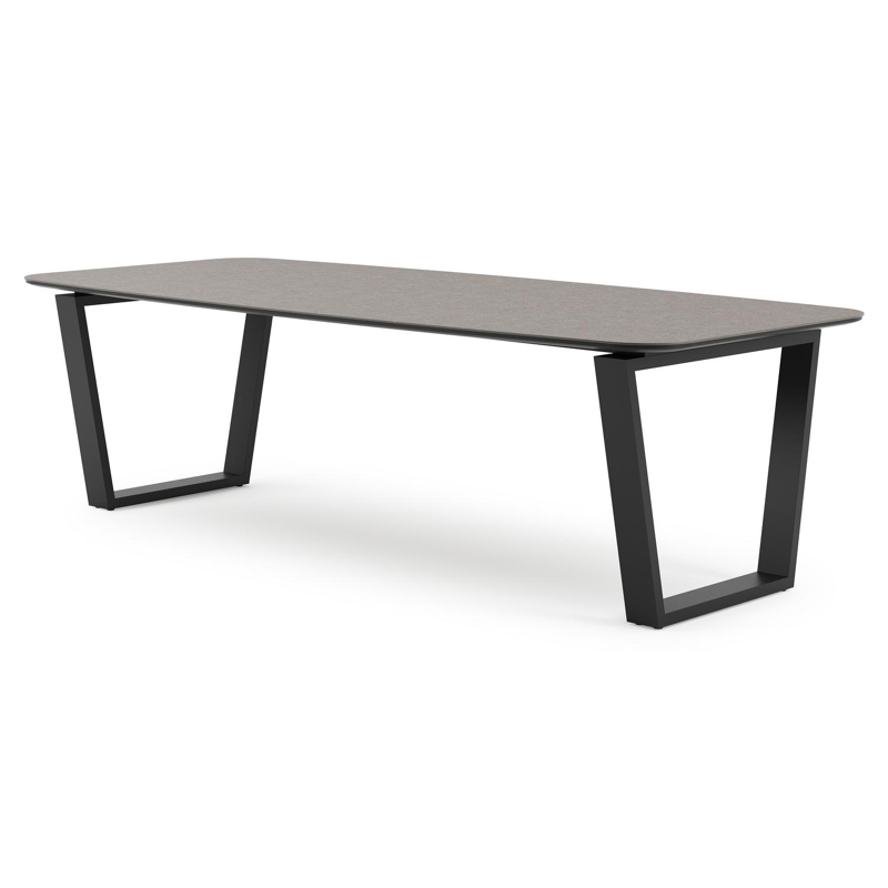 Pagino tuintafel bootvorm in zwart aluminium en volkeramiek wulong - L 255 x B 115 x H 73 cm