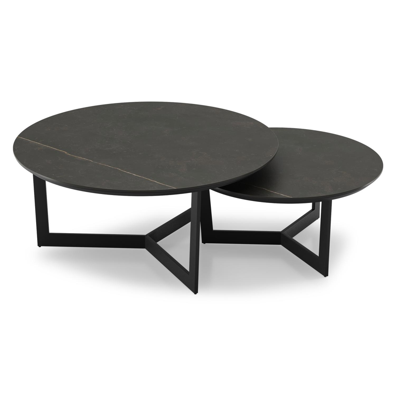 Tables basse Lacrima en aluminium noir et céramique pleine calatorao - Dia. 85/65 x H 35/30 cm