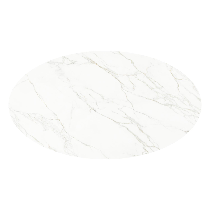 Table de jardin Fano ovale en aluminium noir et céramique pleine Calacatta - Lg. 240 x Lrg. 135 x Haut. 75 cm