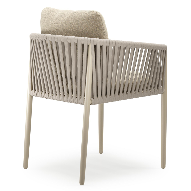 Organo tuinstoel in beige aluminium en beige verticaal geweven luxe vlakke rope met zitkussen in All Weather Solica Soul Papyrus