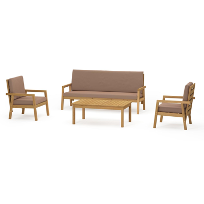 Salon de jardin Evora en acacia  avec coussins en polyester  et table de basse