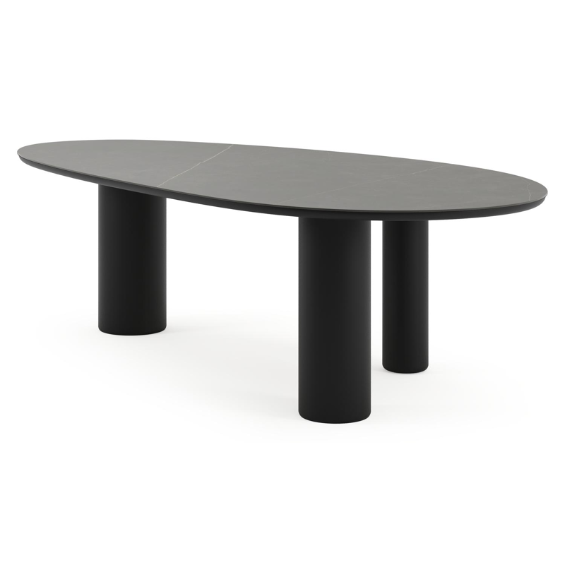 Table de jardin Amico mangue en aluminium noir et céramique pleine Calatorao - Lg. 260 x Lrg. 130 x Haut. 73.5 cm