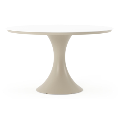 Fano tuintafel rond in beige aluminium en volkeramiek Arctic White - Dia. 130 x H 75 cm