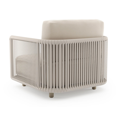 Organo loungestoel in beige aluminium en beige verticaal geweven luxe vlakke rope met lopi antique all weather Sunbrella® luxe kussen