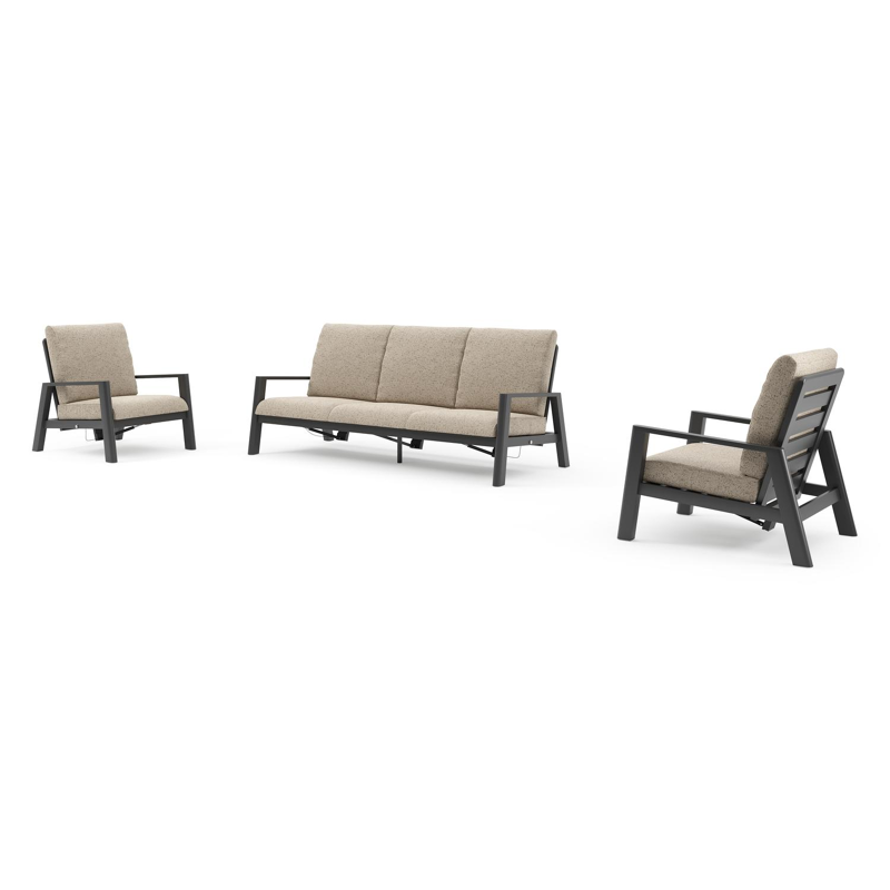 Cirello loungeset in zwart aluminium met bora jungle all weather cosytica kussen