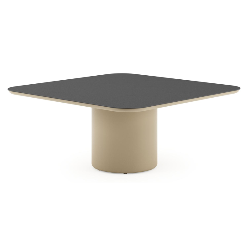 Amico low dining tuintafel afgerond vierkant in beige aluminium en volkeramiek Nero Black - L 148 x B 148 x H 61 cm