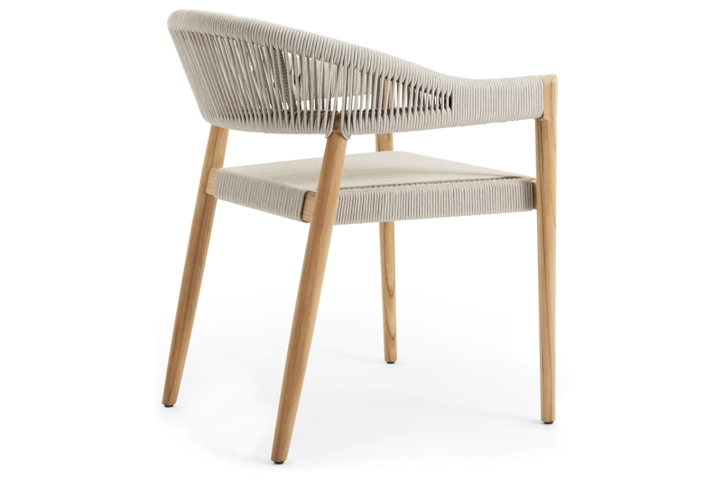Tribola tuinstoel in teak en beige verticaal geweven ronde rope 