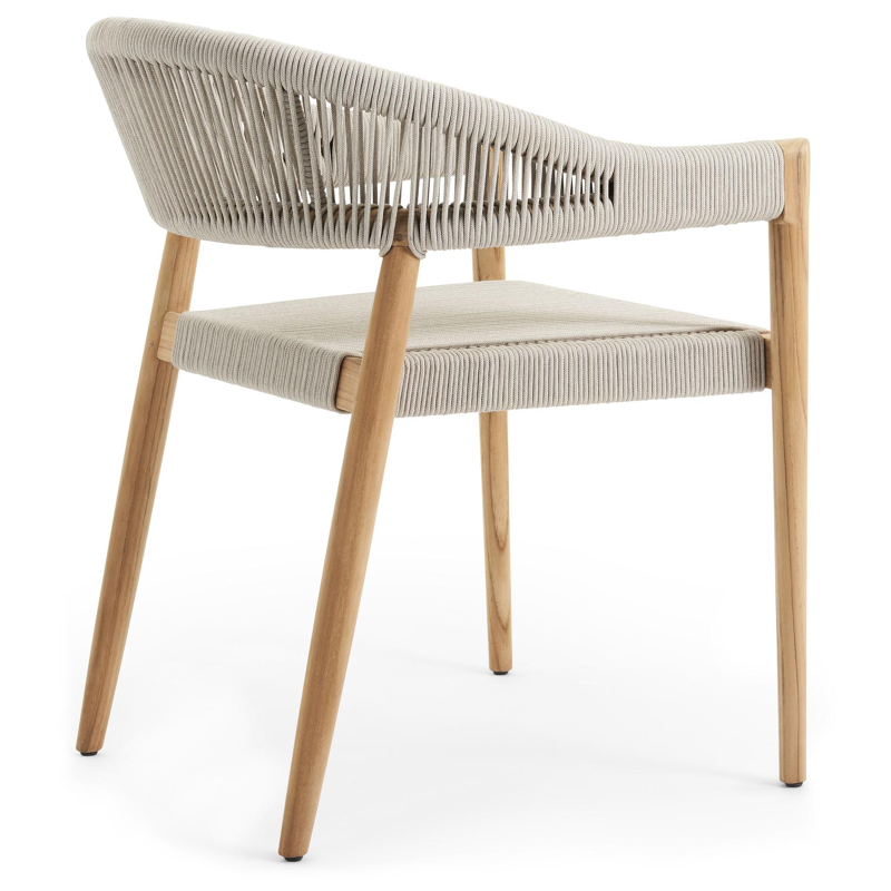 Tribola tuinstoel in teak en beige verticaal geweven ronde rope 