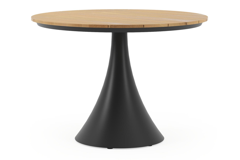 Fano tuintafel in zwart aluminium en teak - Dia. 110 x H 75 cm