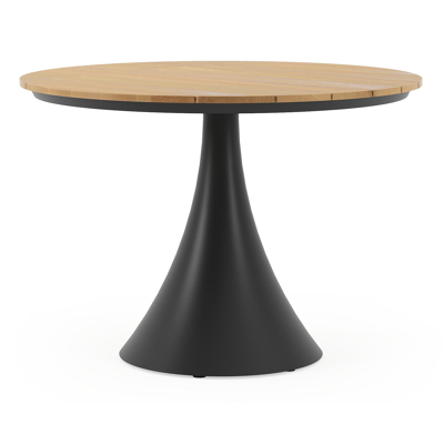 Fano tuintafel in zwart aluminium en teak - Dia. 110 x H 75 cm