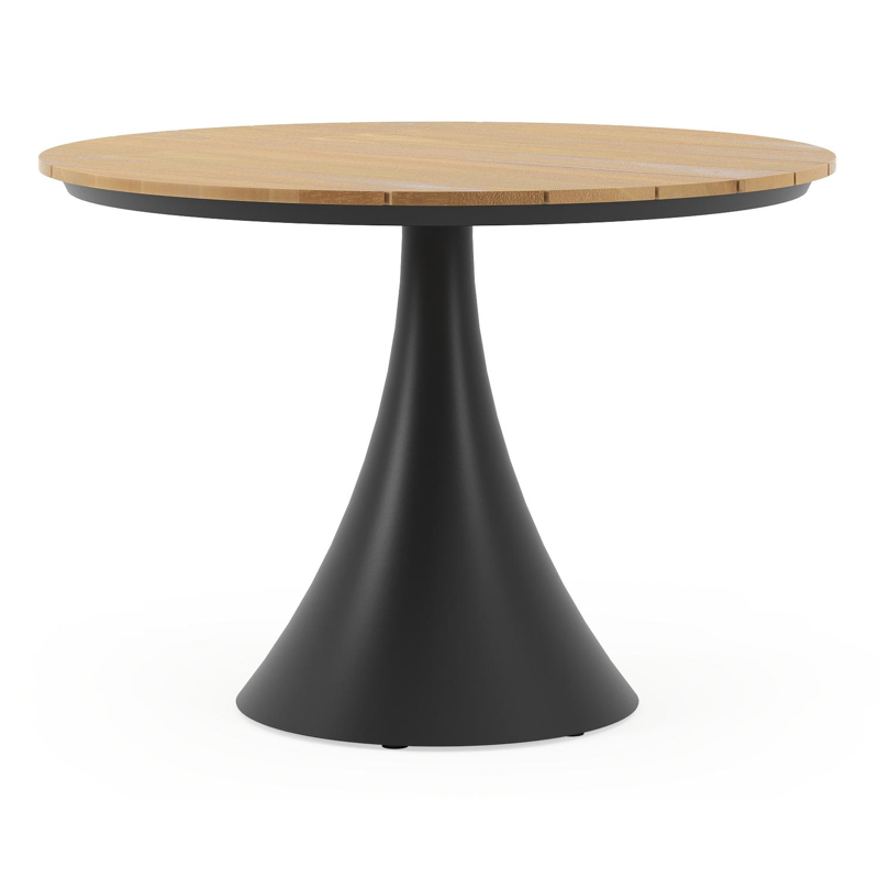 Fano tuintafel in zwart aluminium en teak - Dia. 110 x H 75 cm