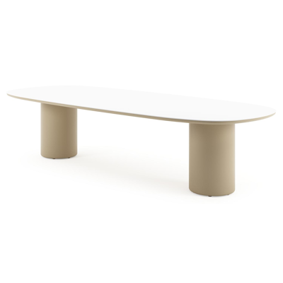 Amico tuintafel bombo in beige aluminium en volkeramiek Arctic White - L 320 x B 130 x H 73.5 cm