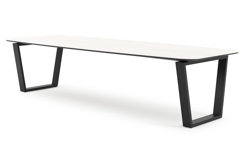 Pagino tuintafel bootvorm in zwart aluminium en volkeramiek calista - L 315 x B 115 x H 73 cm
