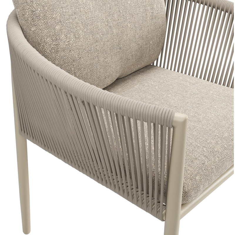 Chaise de jardin Organo en aluminium noir et corde ronde tissée verticalement beige avec coussin en All Weather Sunbrella® Luxe Chartres Pewter