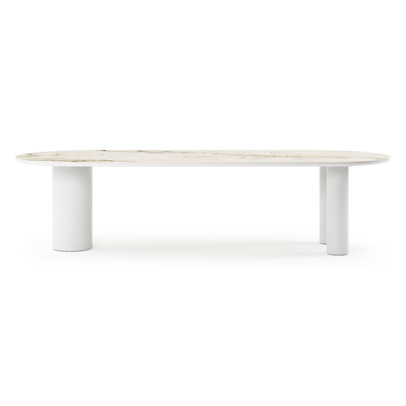 Table de jardin Organo oval en aluminium blanc et céramique pleine colorado dunes - Lg. 300 x Lrg. 110 x Haut. 74 cm