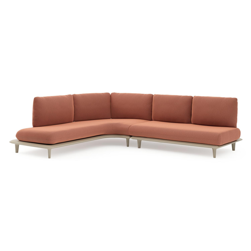 Bomero loungehoek in beige aluminium met heritage rust all weather sunbrella® luxe kussen