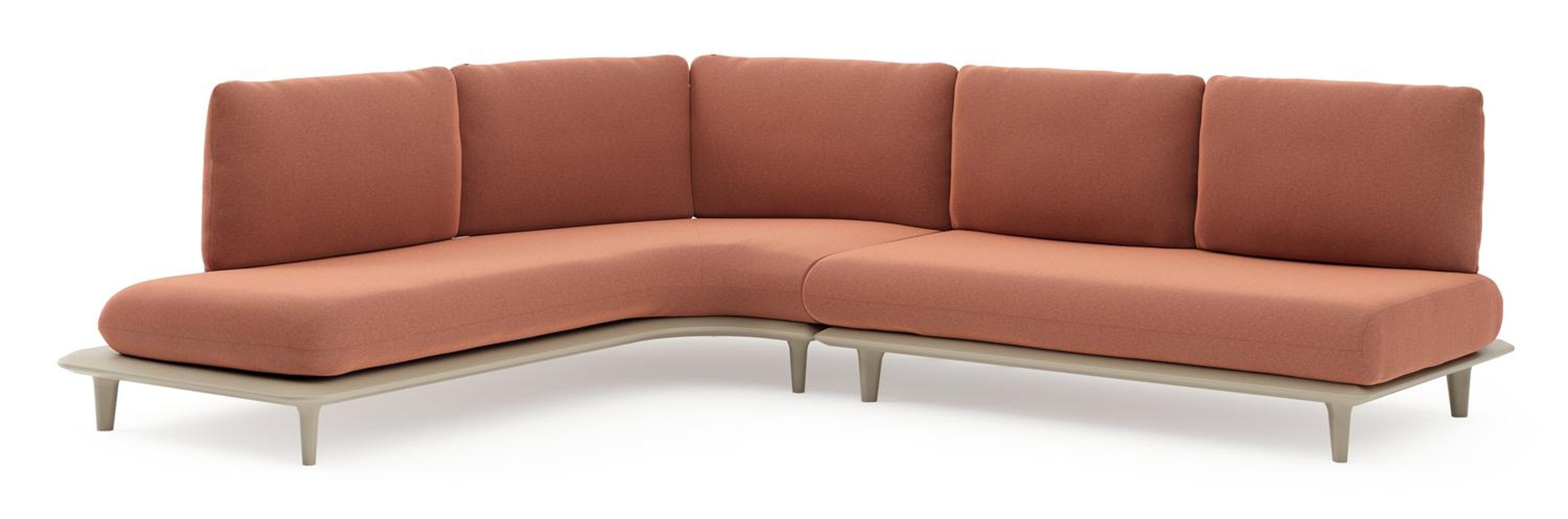 Bomero loungehoek in beige aluminium met heritage rust all weather sunbrella® luxe kussen