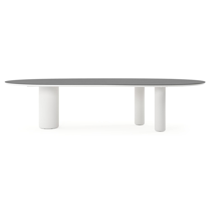 Table de jardin Amico organique en aluminium blanc et céramique pleine Basalt Black - Lg. 320 x Lrg. 120 x Haut. 73.5 cm
