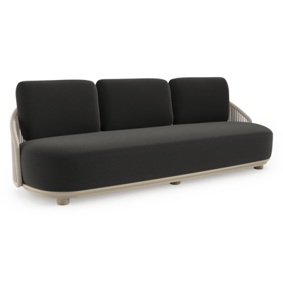 Vadelo loungebank in beige aluminium en beige verticaal geweven ronde rope met natte sooty all weather sunbrella® luxe kussen