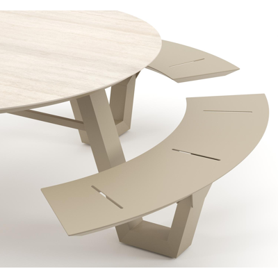 Rondino picknicktafel rond in beige aluminium en volkeramiek Travertino Bianco - Dia. 236 x H 71.5 cm