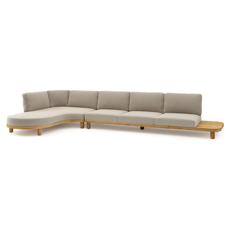 Salon de jardin d'angle Donato en teck et corde ronde tissée verticalement beige et coussins en all weather cosytica Catania Beige