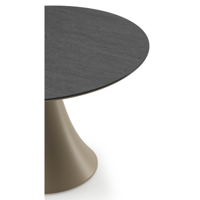 Fano low dining loungetafel rond in beige aluminium en volkeramiek Basalt Black - Dia. 85 x H 55 cm
