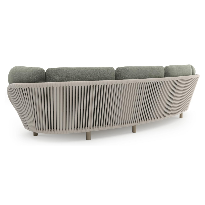 Canapé de jardin Lupino en aluminium beige et corde large plate de luxe tissée verticalement beige et coussins en all weather sunbrella® luxe savane leaf